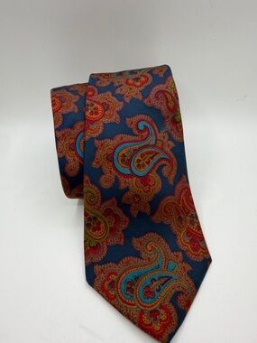 Vintage ETRO Milano Silk Paisley Tie - Made in USA - Blue, Red & Turquoise